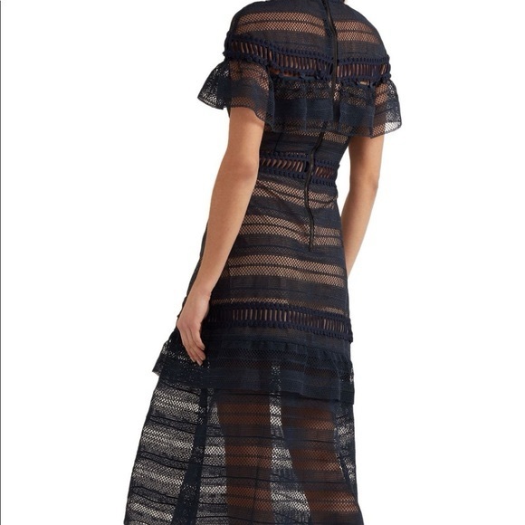 Self-Portrait Navy Sheer Lace Midi Dress - Picture 2 of 4